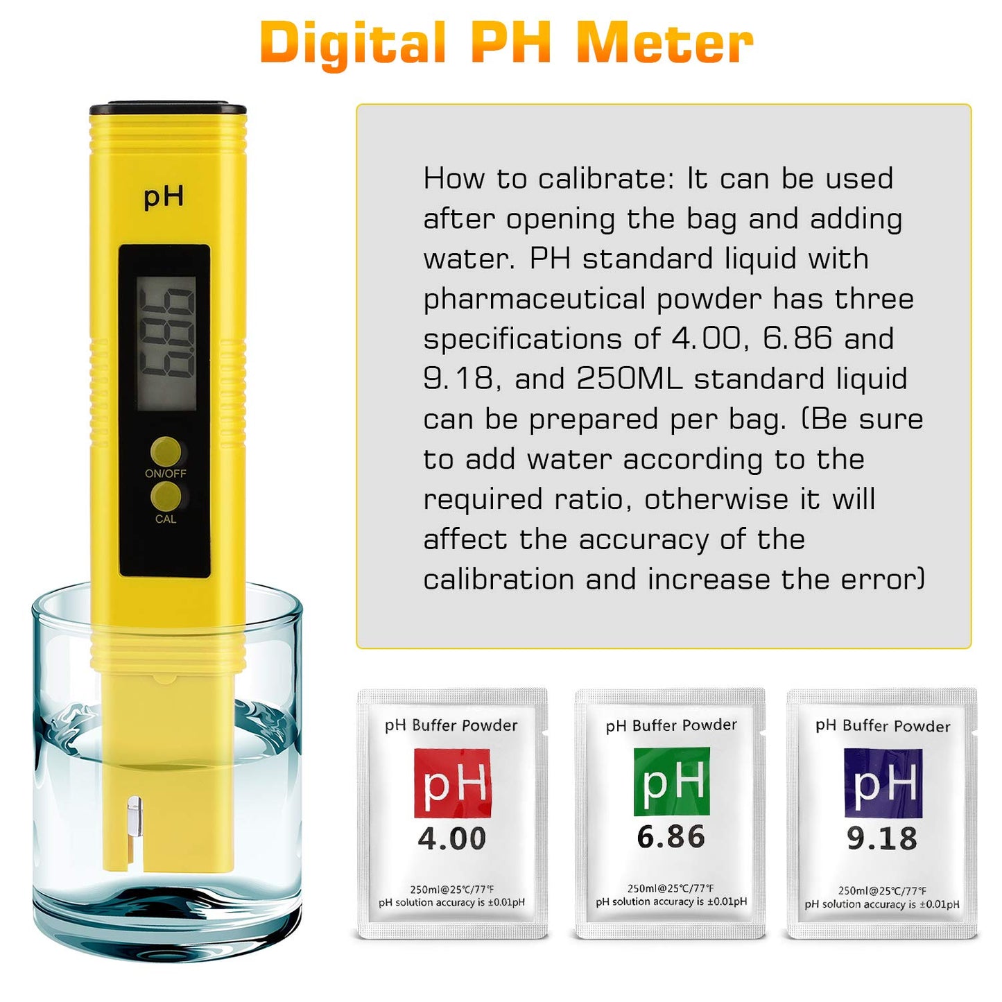 PH Meter for Water Hydroponics Digital PH Tester Pen 0.01 High Accuracy Pocket Size with 0-14 PH Measurement Range